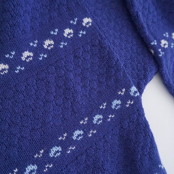 Vintage Village Green Navy Knit Eclectic Fair Isle Fisherman Crewneck Sweater L - Picture 9 of 11